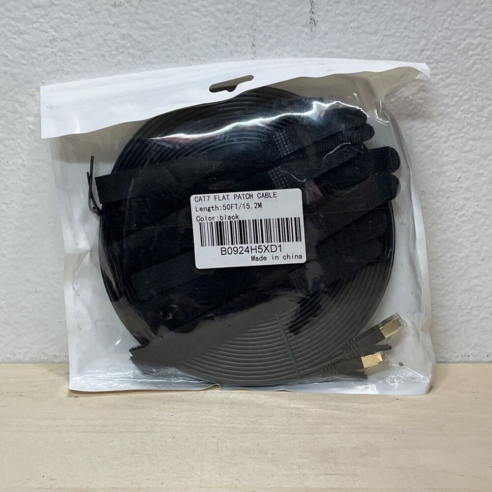 Cat 7 Ethernet Cable 50 Foot Cat7 Flat Patch Cable Internet Network 15.2M Black